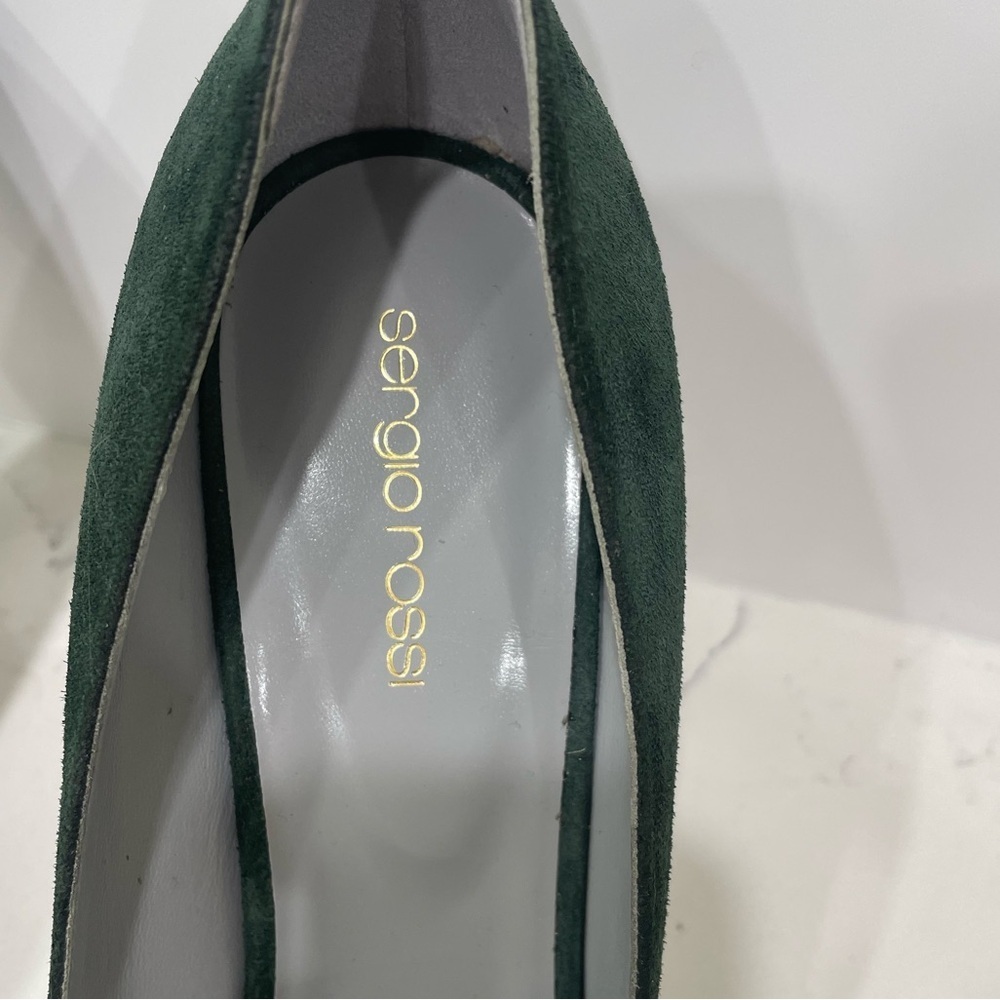 Sergio Rossi Dark Green Suede Pointed Toe Pumps Heels - Picture 12 of 16